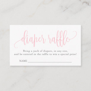 Calligraphy Baby Shower Diaper Raffle, Pink Enclosure Card