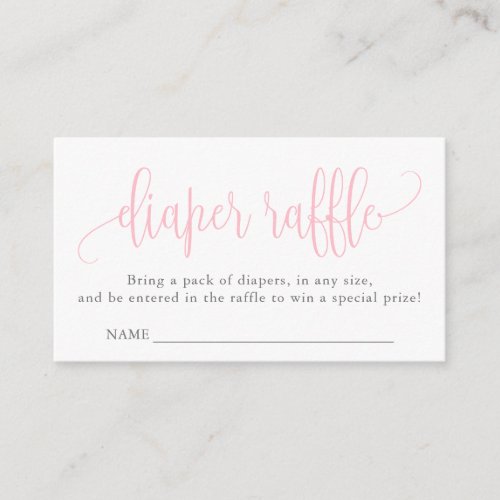 Calligraphy Baby Shower Diaper Raffle Pink Enclosure Card