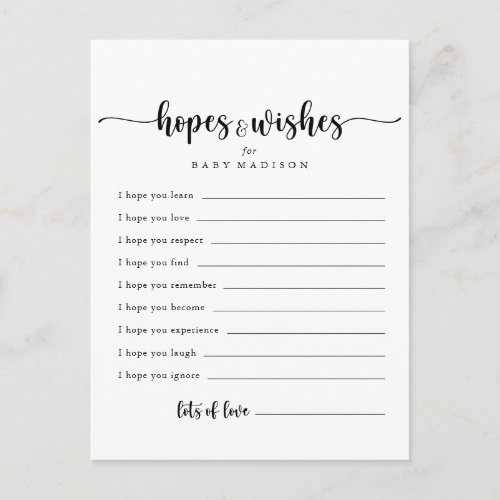 Calligraphy Baby Shower Hopes  Wishes Card