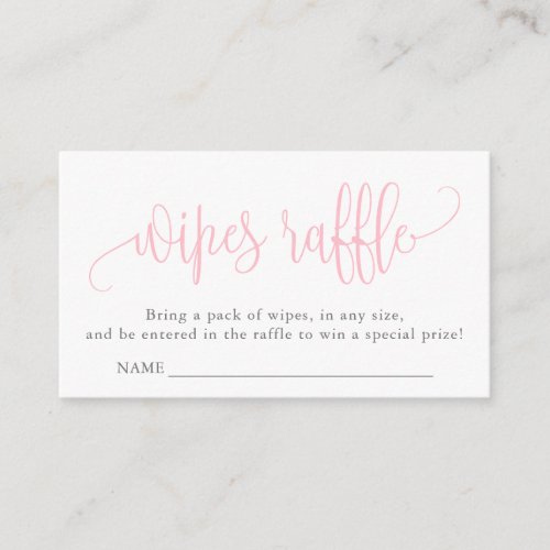Calligraphy Baby Shower Wipes Raffle Baby Pink Enclosure Card