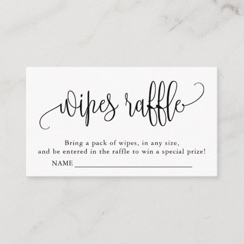 Calligraphy Baby Shower Wipes Raffle Black White Enclosure Card