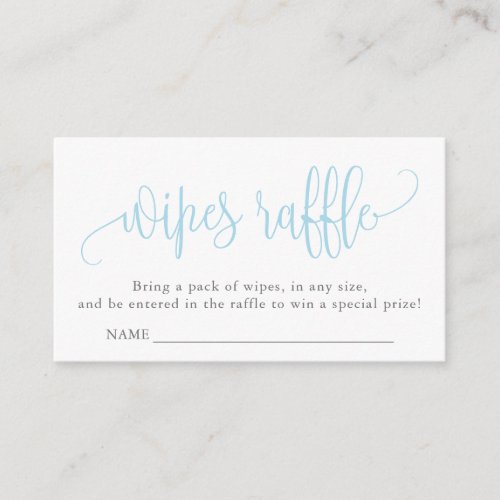 Calligraphy Baby Shower Wipes Raffle Light Blue Enclosure Card