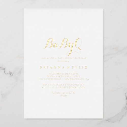 Calligraphy BabyQ Baby Shower Barbecue Gold  Foil Invitation
