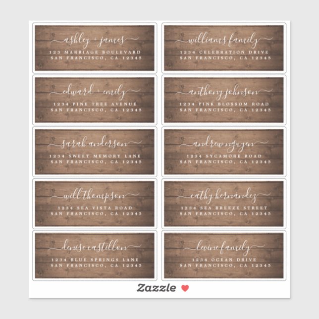 Calligraphy Barn Wood Wedding Guest Address Labels (Sheet)