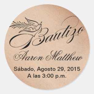 Calligraphy Bautizo Baptism and Dove Classic Round Sticker