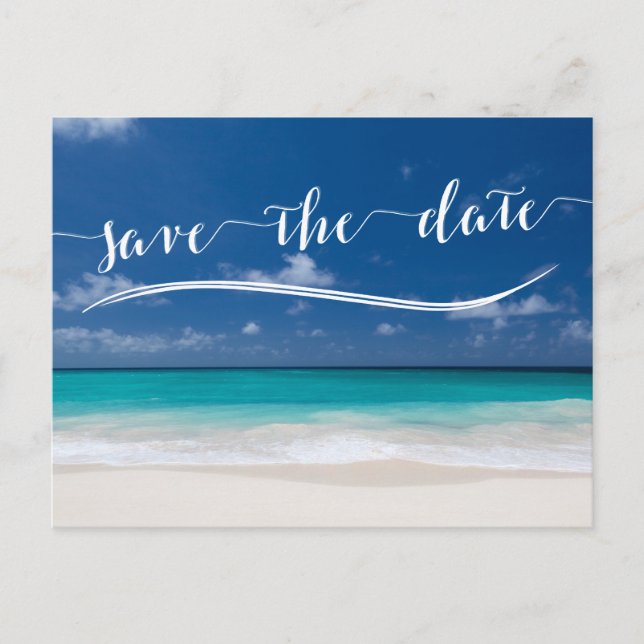 Calligraphy Beach Save The Date Postcards (Front)