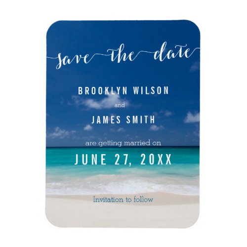 Calligraphy Beach Wedding Save The Date Magnets