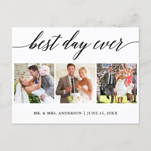 Calligraphy Best Day Ever Wedding Photo Thank You Postcard