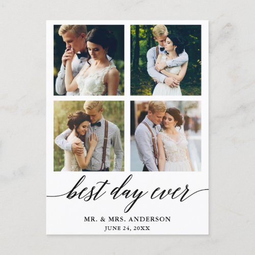 Calligraphy Best Day Ever Wedding Photo Thank You Postcard