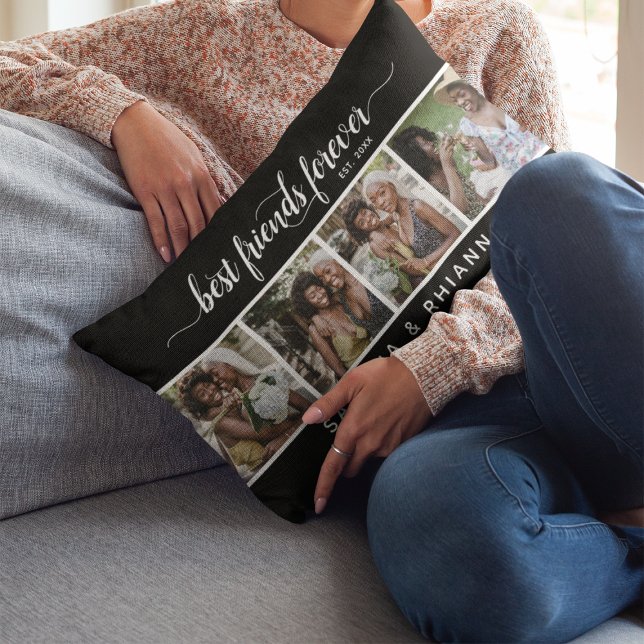 Calligraphy Best Friends Forever Photo Collage Lumbar Pillow (Creator Uploaded)