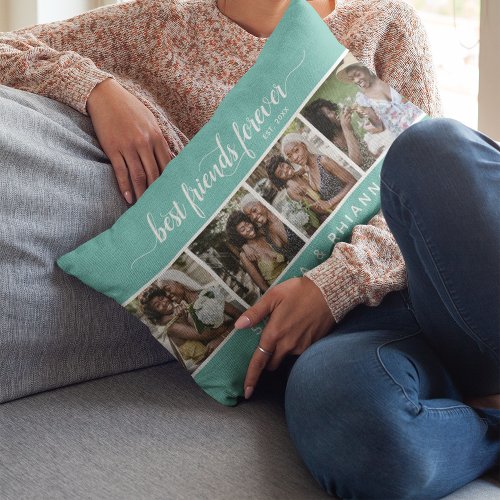Calligraphy Best Friends Forever Photo Collage Lumbar Pillow