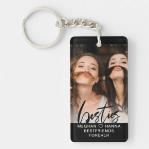 Calligraphy Besties minimal overlay photo Keychain