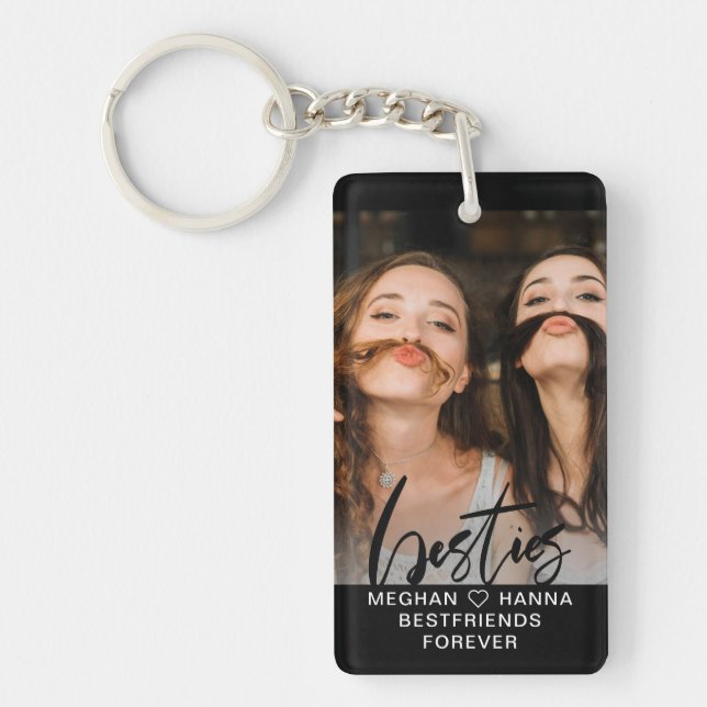 Calligraphy Besties minimal overlay photo Keychain (Front)