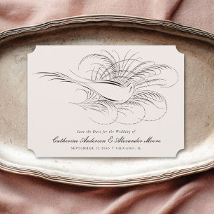 Calligraphy Bird Vintage Illustration Wedding Save The Date