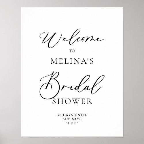 Calligraphy Black and Gray Bridal Shower Welcome  Poster