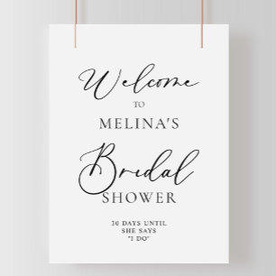 Calligraphy Black and Gray Bridal Shower Welcome  Poster