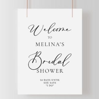 Calligraphy Black and Gray Bridal Shower Welcome Poster