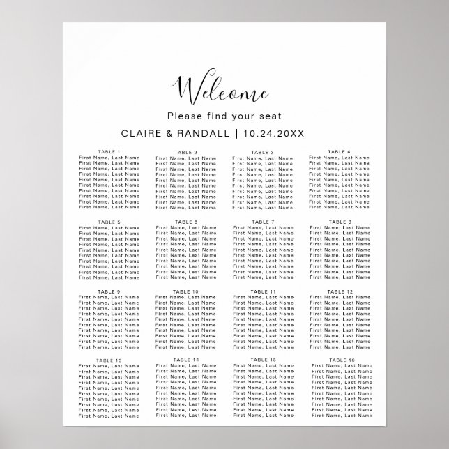 Calligraphy Black and Gray Wedding Seating Chart (Front)