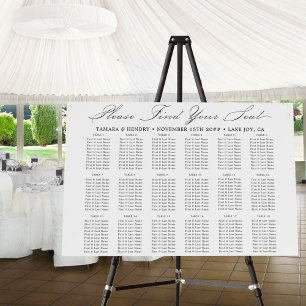 Calligraphy Black and White 18 Table Seating Chart Foam Board