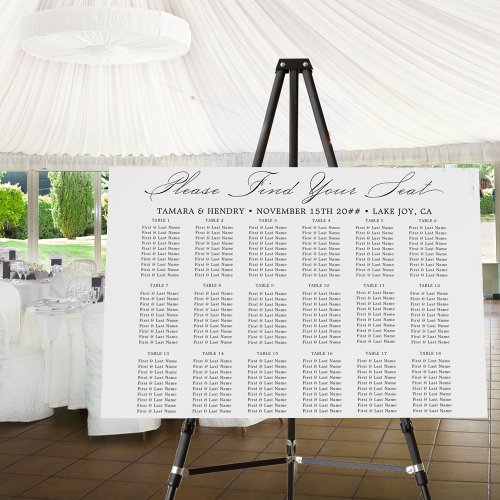 Calligraphy Black and White 18 Table Seating Chart Foam Board