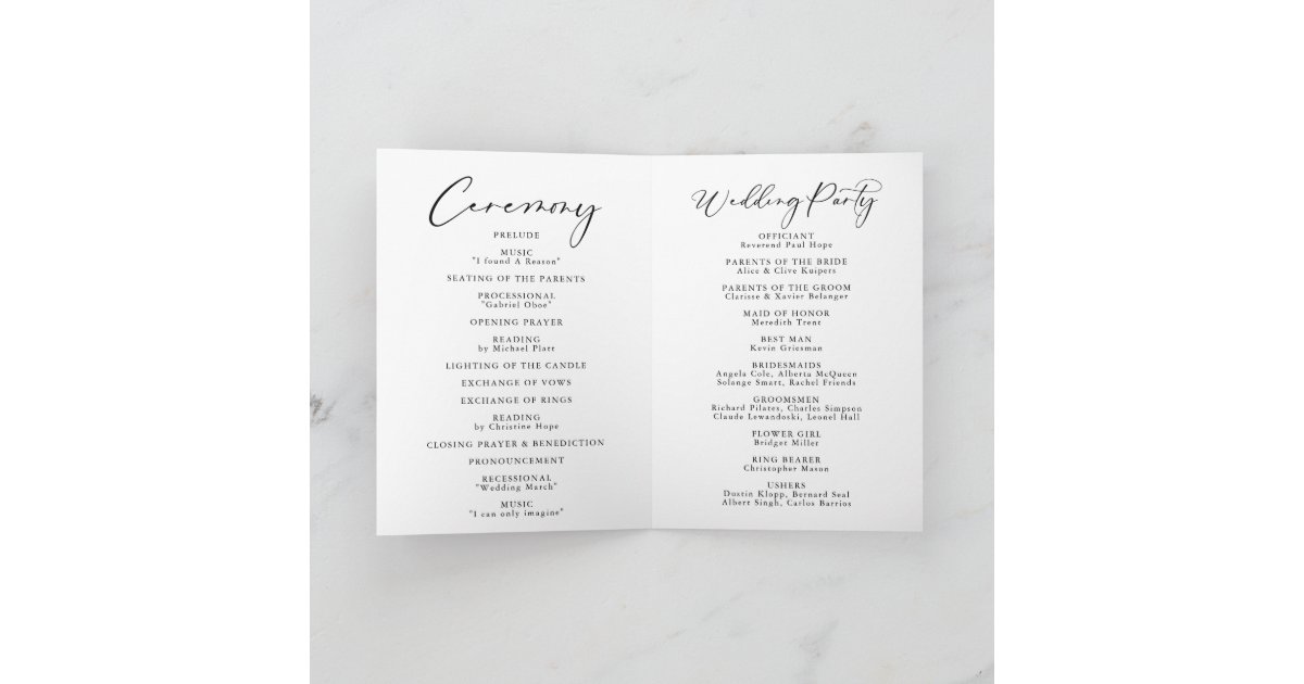 Calligraphy Black and White Folded Wedding Program | Zazzle