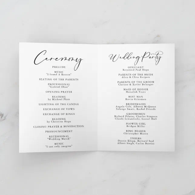 Calligraphy Black and White Folded Wedding Program | Zazzle