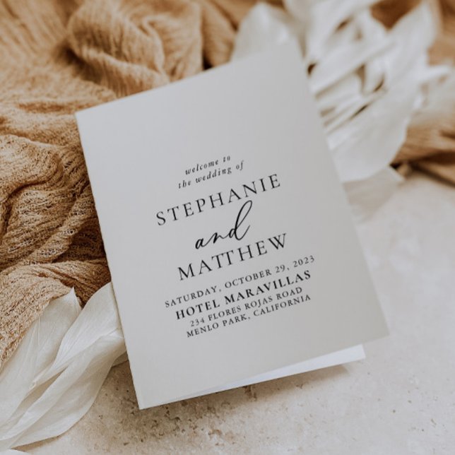 Calligraphy Black and White Folded Wedding  Program (Creator Uploaded)