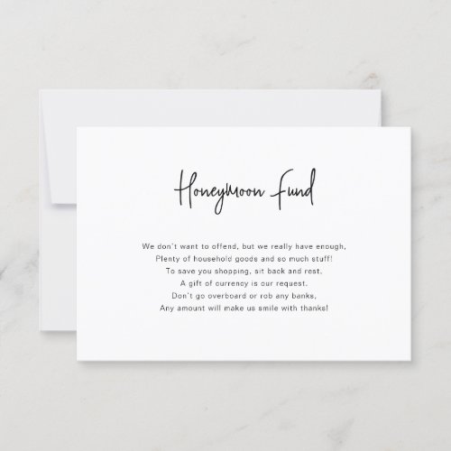 Calligraphy Black and White Honeymoon Fund card