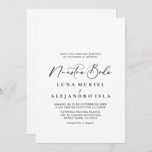 Calligraphy Black and White Nuestra Boda  Invitation
