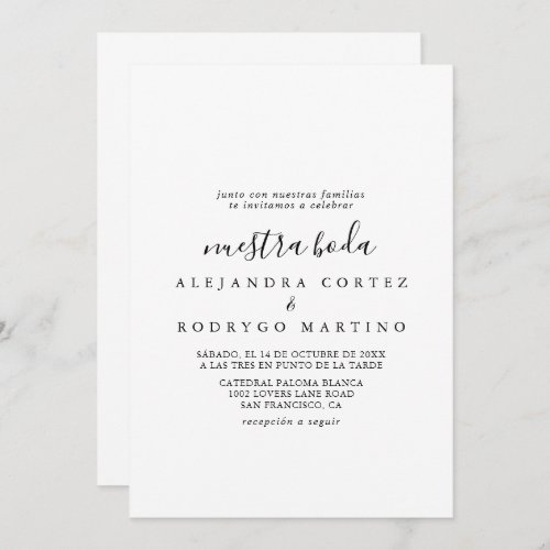 Calligraphy Black and White Nuestra Boda Wedding  Invitation