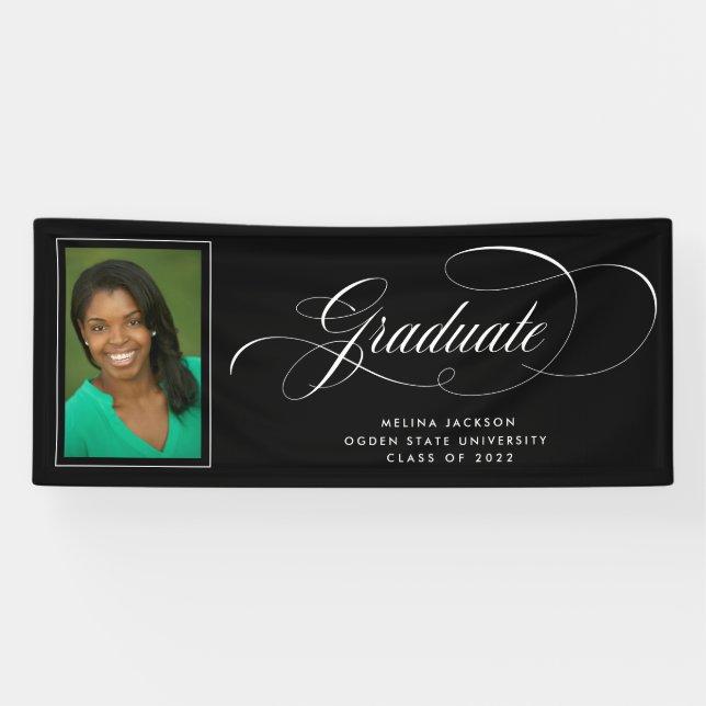 Calligraphy Black and White Photo Graduation Banner (Horizontal)