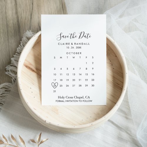 Calligraphy Black and White Save the Date Calendar
