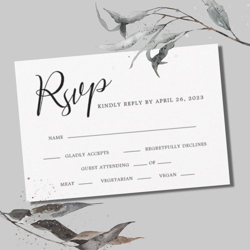 Calligraphy Black and White Simple Wedding RSVP Card