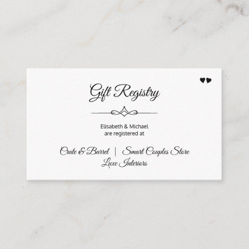 Calligraphy black and white wedding gift registry enclosure card