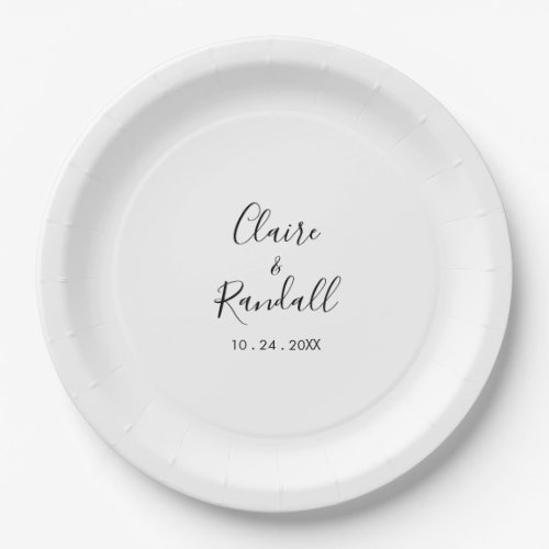 Calligraphy Black and White Wedding  Paper Plates