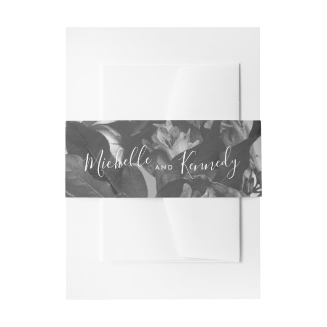 Calligraphy Black Antique Bouquet Wedding Invitation Belly Band (Front Example)