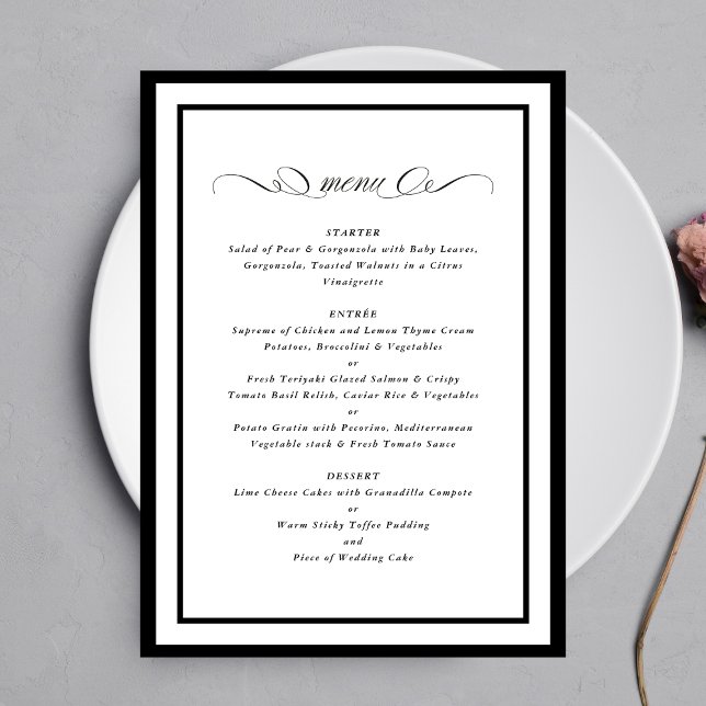 Calligraphy Black Frames Formal Wedding Menu (Creator Uploaded)