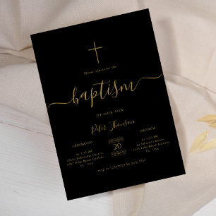 Calligraphy Black & Gold Gender Neutral Baptism Invitation