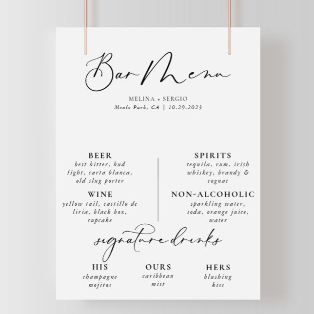 Calligraphy Black Gray Wedding Bar Menu Poster (Creator Uploaded)