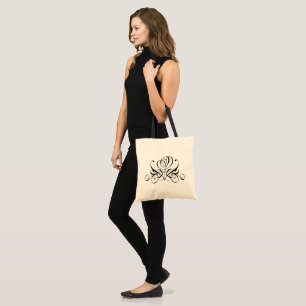 Calligraphy Black Rose Bride Tote Bag