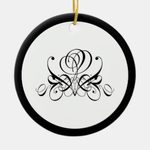 Calligraphy Black Rose Wedding Ceramic Ornament