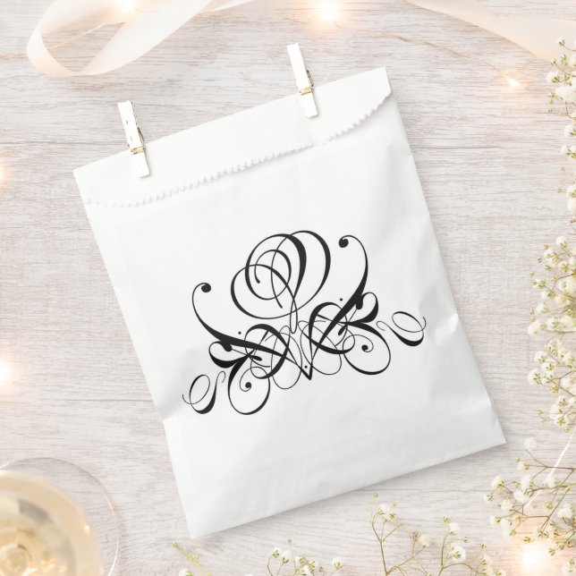 Calligraphy Black Rose Wedding Favor Bag (Clipped)