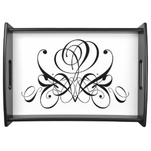 Calligraphy Black Rose Wedding Serving Tray