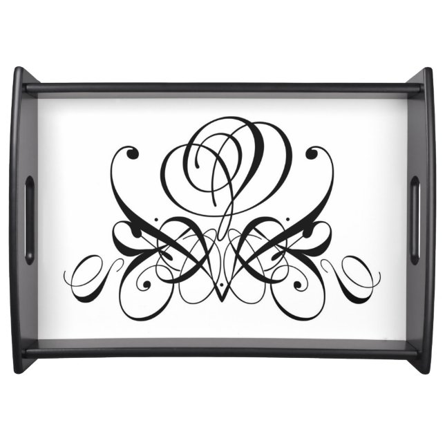 Calligraphy Black Rose Wedding Serving Tray (Front)