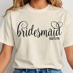 Calligraphy Black Script Bridesmaid Bachelorette T-Shirt