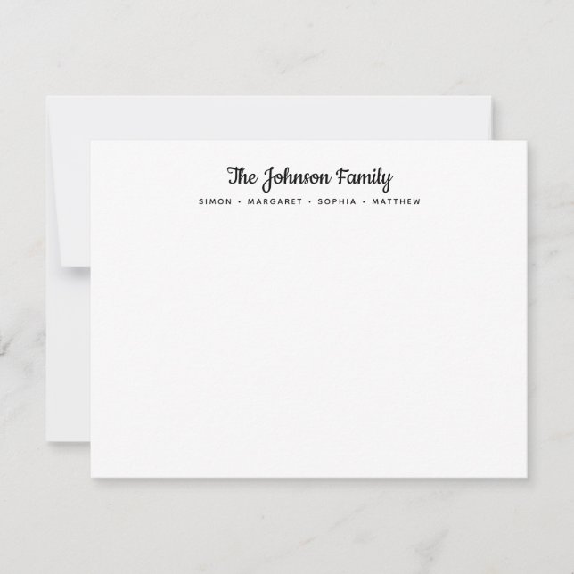 Calligraphy Black Script Family Name Stationery Note Card (Front)