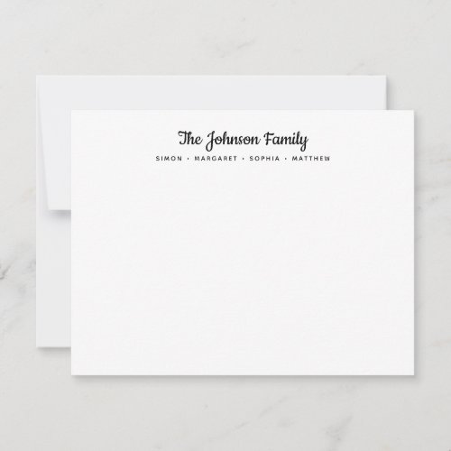 Calligraphy Black Script Family Name Stationery Note Card