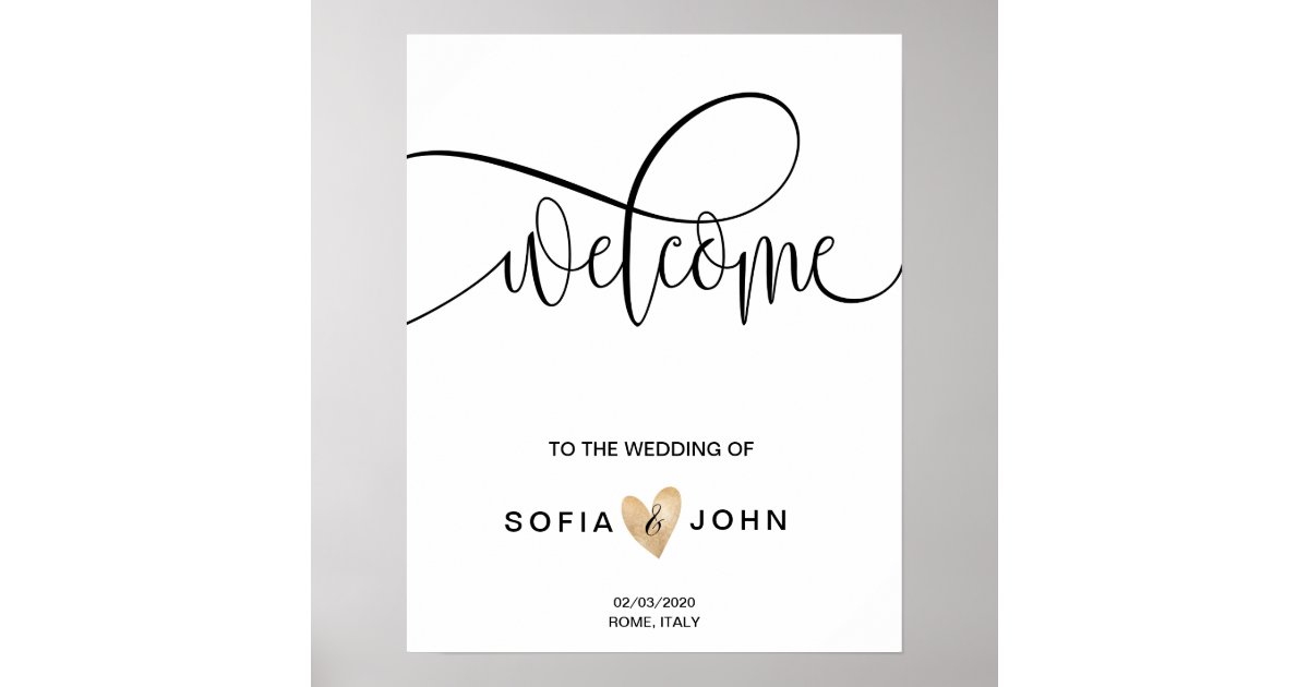 Elegant Script Gold Wedding Welcome Sign