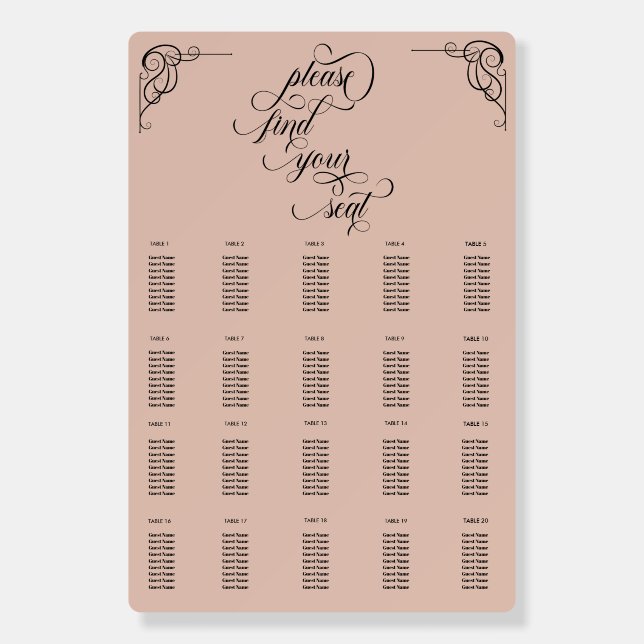  Calligraphy Black Script Seating Chart Foam Board (Front)