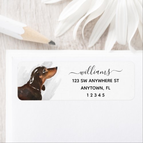 Calligraphy Black Tan Dachshund Return Address Label